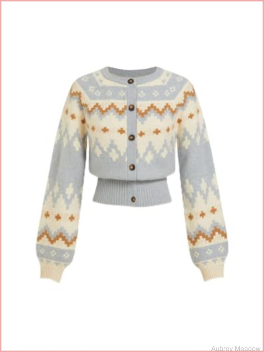 Fair Isle Cardigan Cropped Nordic Knit Button Down Balloon Sleeve Sweater